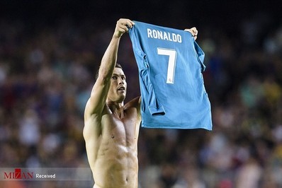 شادی رونالدو پس از به ثمر رساندن گل برتری در باز شب گذشته