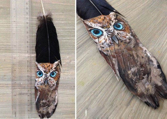 نقاشی بر روی پر پرندگان + عکس