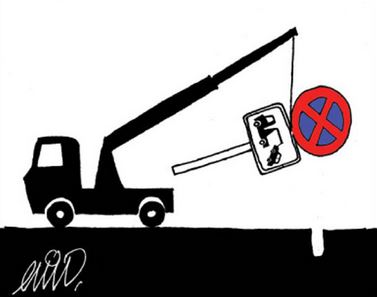 جرثقیل‌ها علیه تابلوهای توقف ممنوع