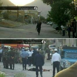 صحنه ای ازدرگیری دلاوران نیروی انتظامی وسربازان گمنام امام زمان (عج) با تروریستهای تکفیری درکرمانشاه،در این تصویرجسدیکی ازتکفیری ها روی زمین است.