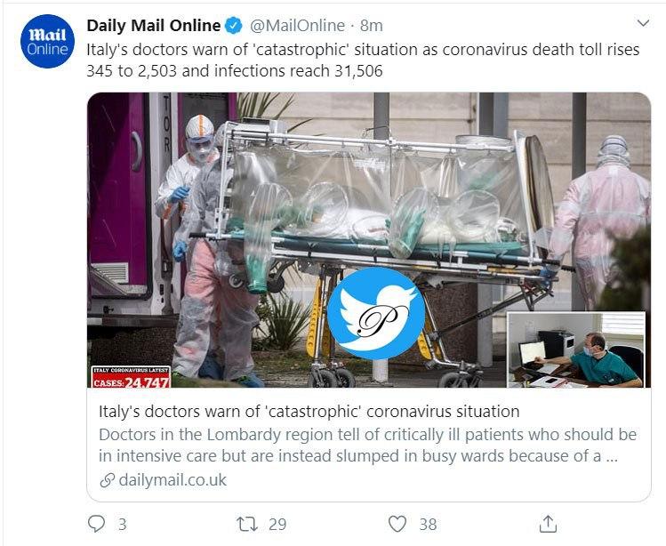 هشدار پزشکان ایتالیایی + توئیتر