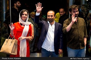 شهاب حسینی،اصغر فرهادی و ترانه علیدوستی در فرش قرمز نشست خبری فیلم فروشنده 