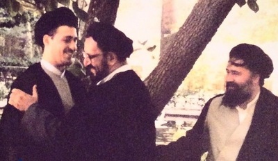 ملبس شدن سید حسن خمینی و خوش و بش با محمود دعایی