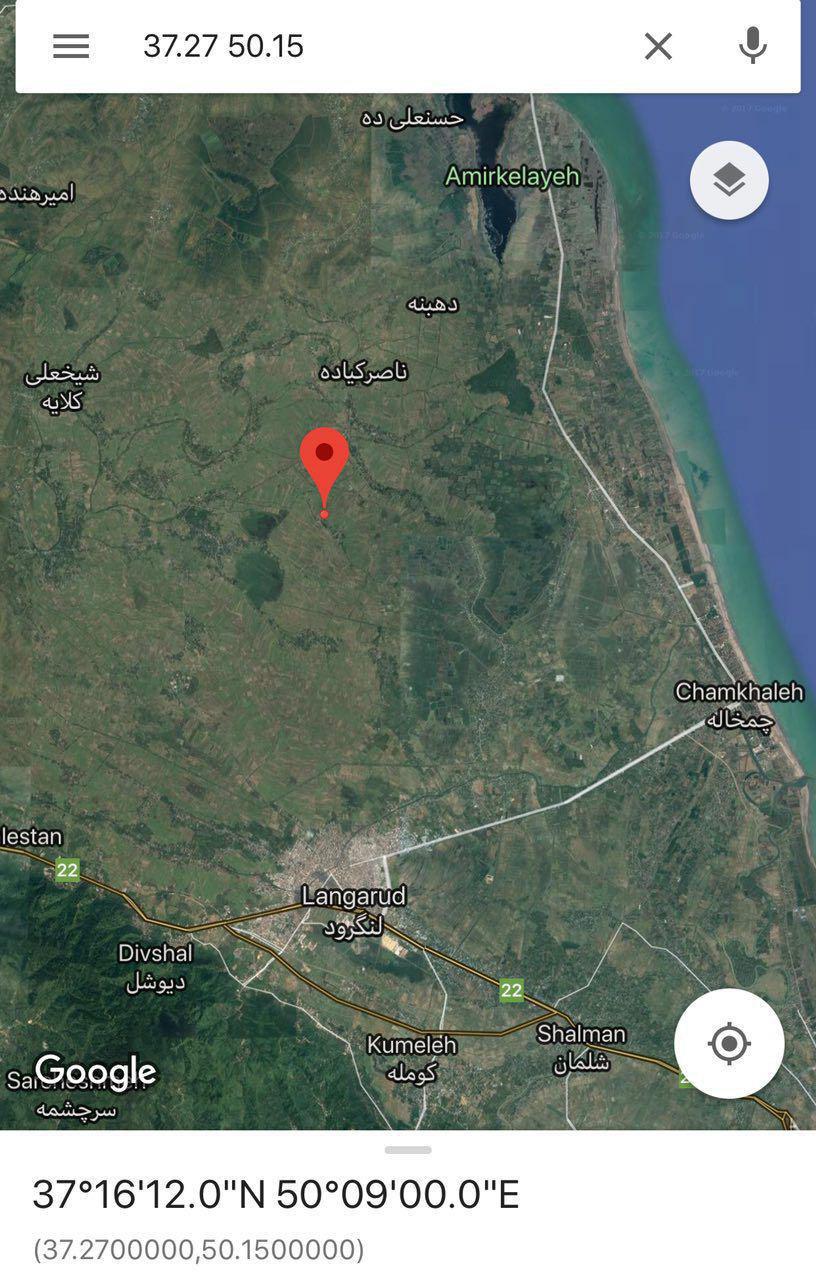 تصویری از مختصات کانون زلزله در گیلان و قزوین